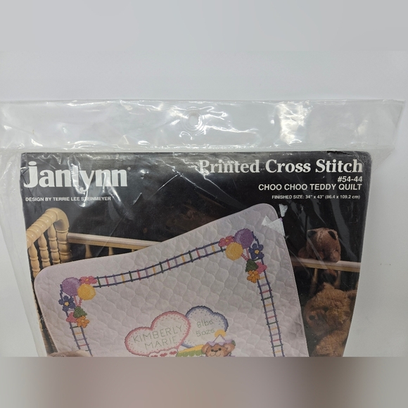 Janlynn Printed Cross Stitch Choo Choo Teddy Bear Quilt Finished Size 35x43 - Picture 2 of 10